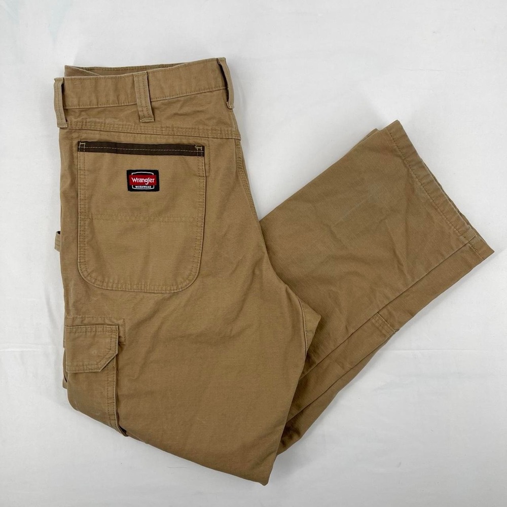 Wrangler Men's Workwear Cargo Pants Khaki 36 x 30 Carpenter Utility Ripstop